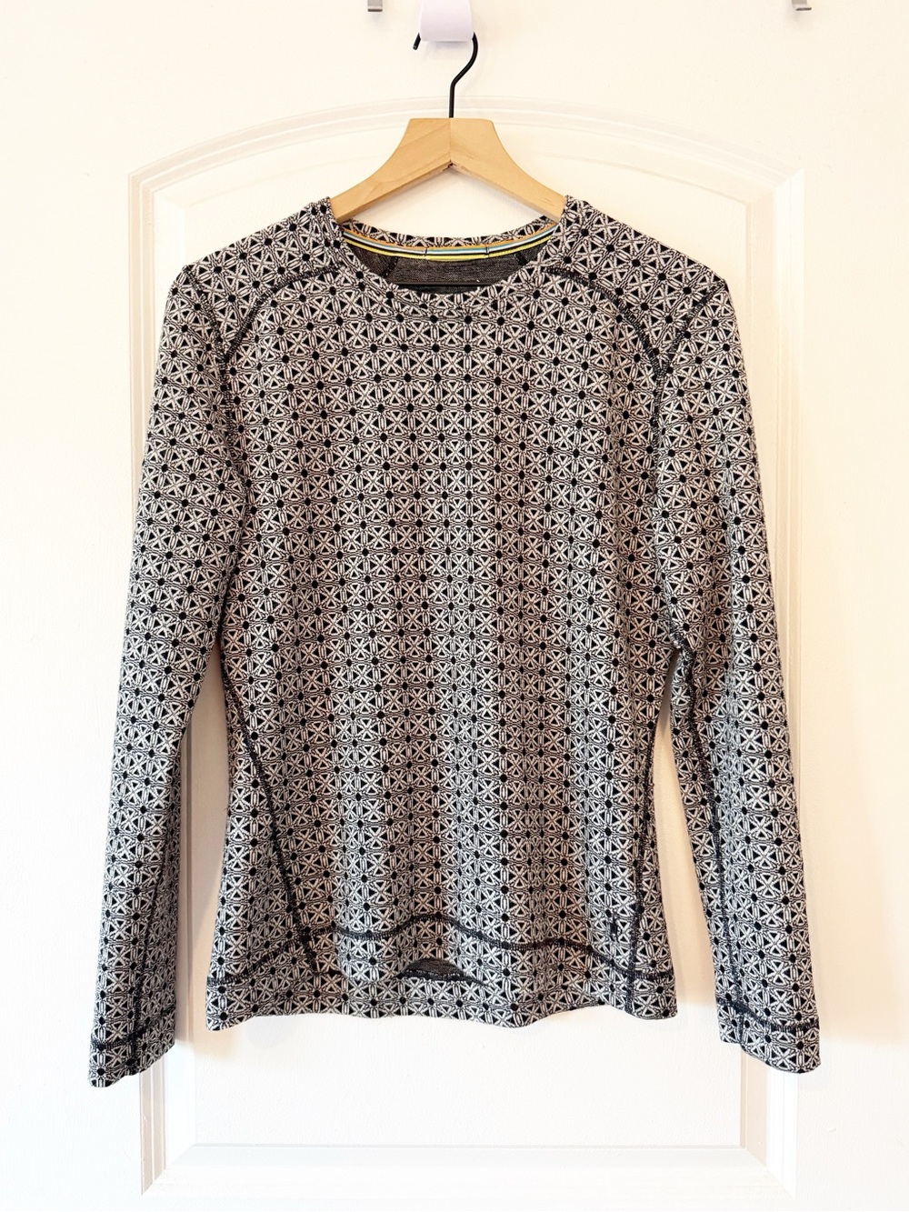 Smartwool 250 Base Layer Patterned Merino Wool Long Sleeve Shirt XL Black White